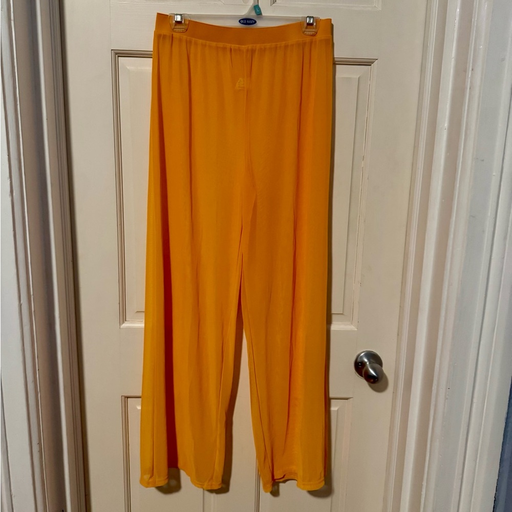 Tangerine sheer mesh cover up pants with elastic waist
